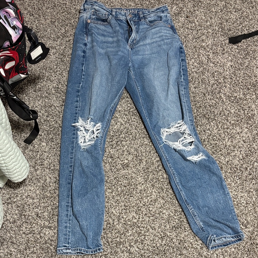 American Eagle Outfitters Blue Distressed Straight Leg Jeans